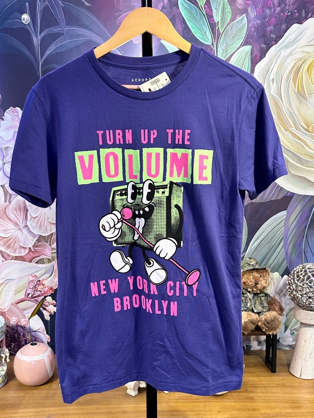 Aeropostale S T-Shirt Graphic Print Cotton Blend Purple New York Brooklyn